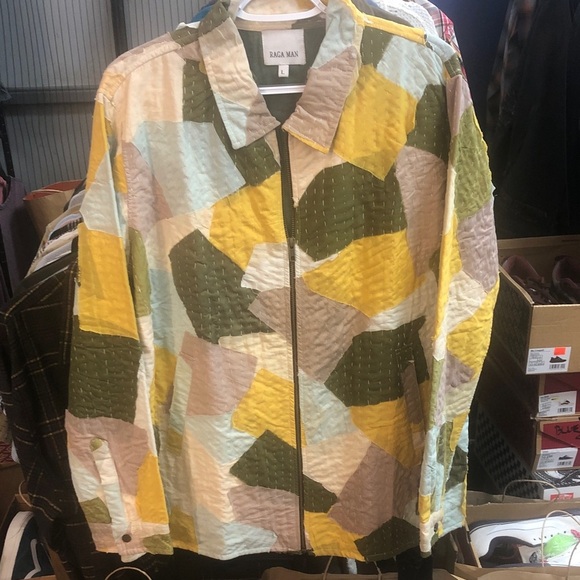 RAGA Yellow and Green Bomber Jacket Patchwork Design - Picture 1 of 8